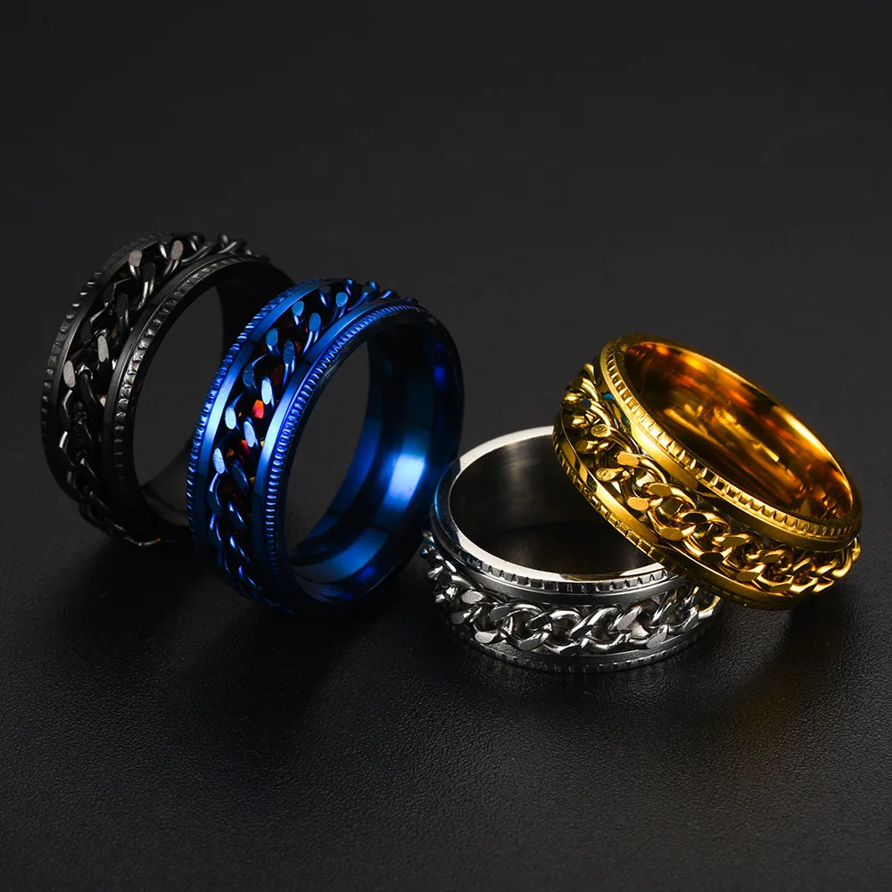 Cooler Edelstahl Drehbarer 8MM Ring für Männer Hochwertige Spinner-Kette Punk-Schmuck für Frauen Nie Verblassender Schmuck für Party-Geschenke