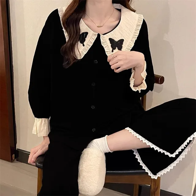 Women's Spring and Fall 2025 New Korean Ins Net Red Wind Pajamas Homewear Set Teenage Students Sweet Pajamas Homewear Set