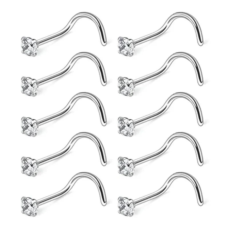 Piercing Jewelry Nose Studs Body Piercing Jewelry Body Jewelry 10 Pcs 1.2/2/2.5/3MM CZ Zircon Stainless Steel Screw I L Shaped Bone for Woman Man 20G