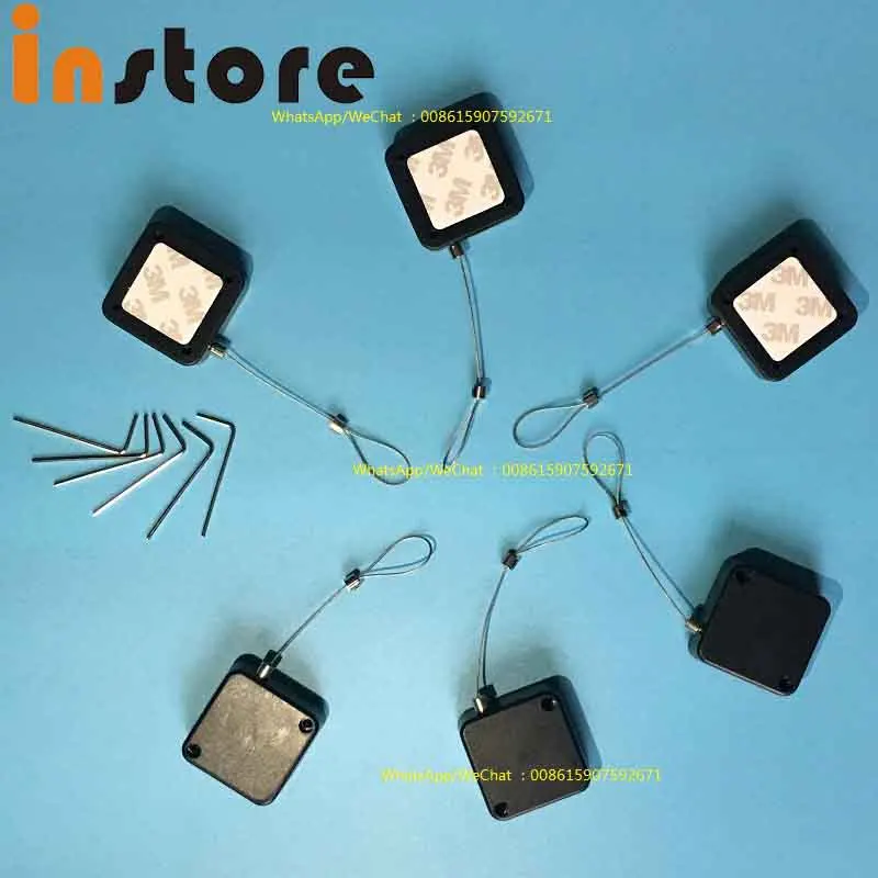 50 Pcs Anti Theft Security Pull Box Recoiler With Retractable Steel Cable For Glasses,Shoes,Watch,Camera,Bag,Electronic