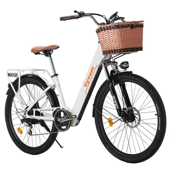 Bicicletta elettrica per pendolari Cysum Cityrun da 26", bici elettrica da città, bicicletta a basso profilo da donna, batteria al litio 36V 10Ah, portata 70-90Km