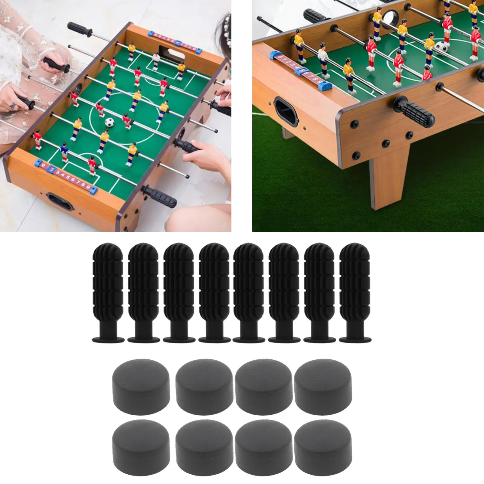 Foosball Handle Replacement 8 Pairs Table Soccer Game Black Handle Grips & End Parts