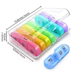 Compact Weekly Pill Organizer with 21 Compartments for Medications and Vitamins, Perfect for Travel and First Aid (Colorful White)