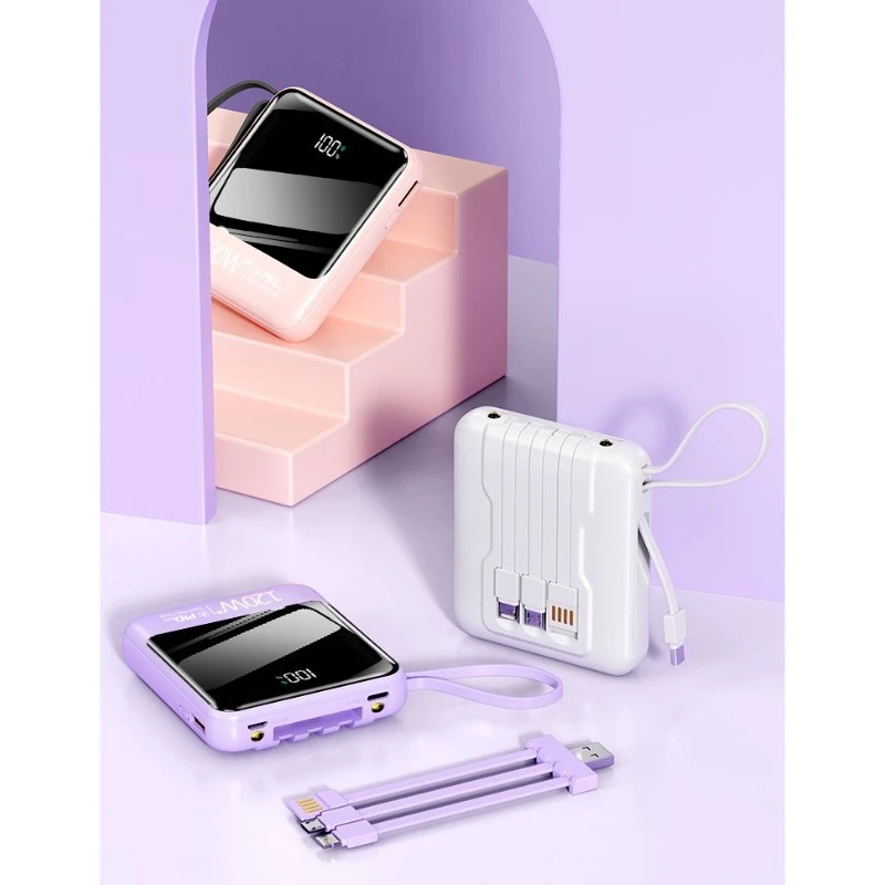 Super Fast Charging Power Bank 10000mAh Ultra-thin Large Capacity Portable with Built-in Wire Flash Charging Mobile Power Bank 5
