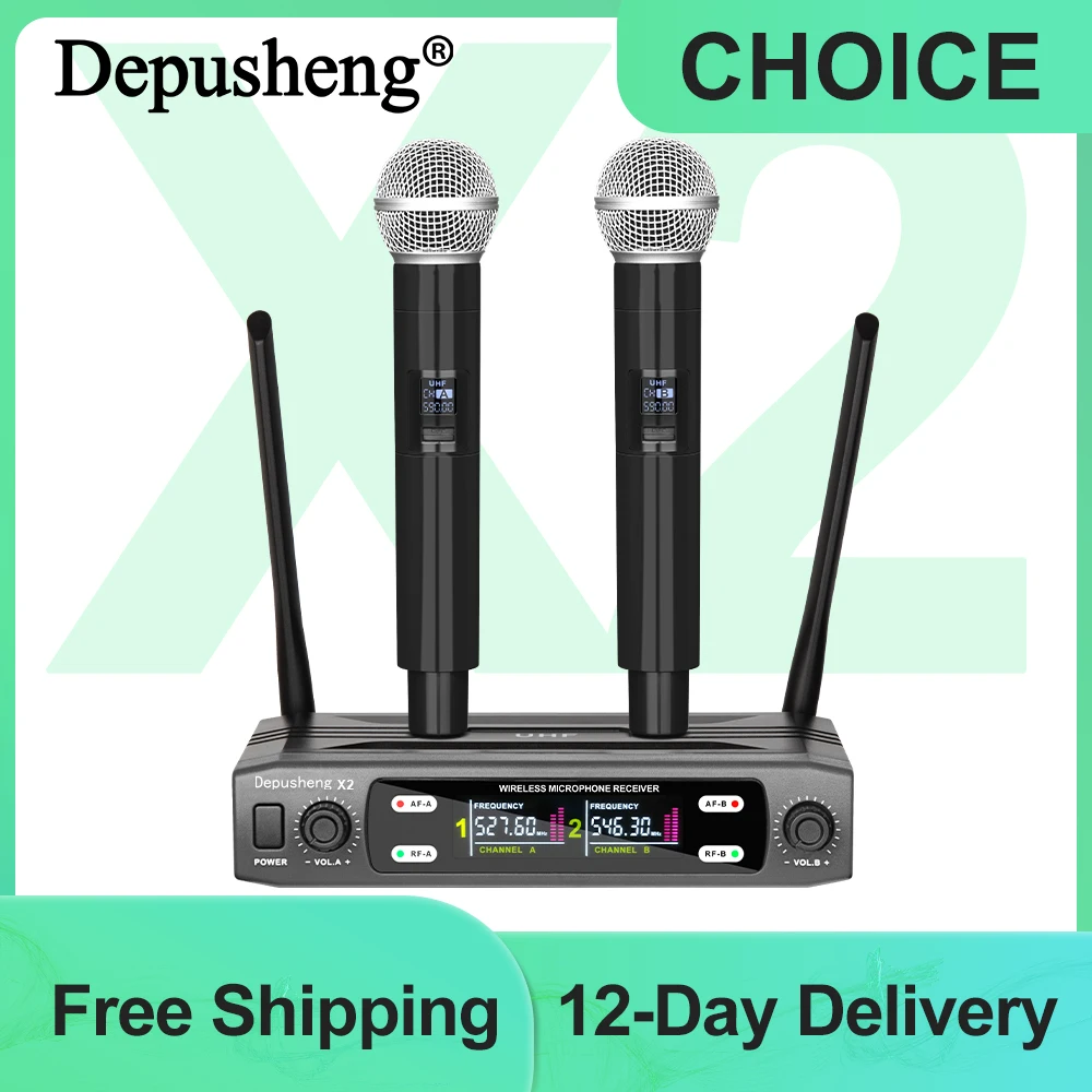 ワイヤレスマイクDepusheng-X2,デュアルチャネル,カラオケ,結婚