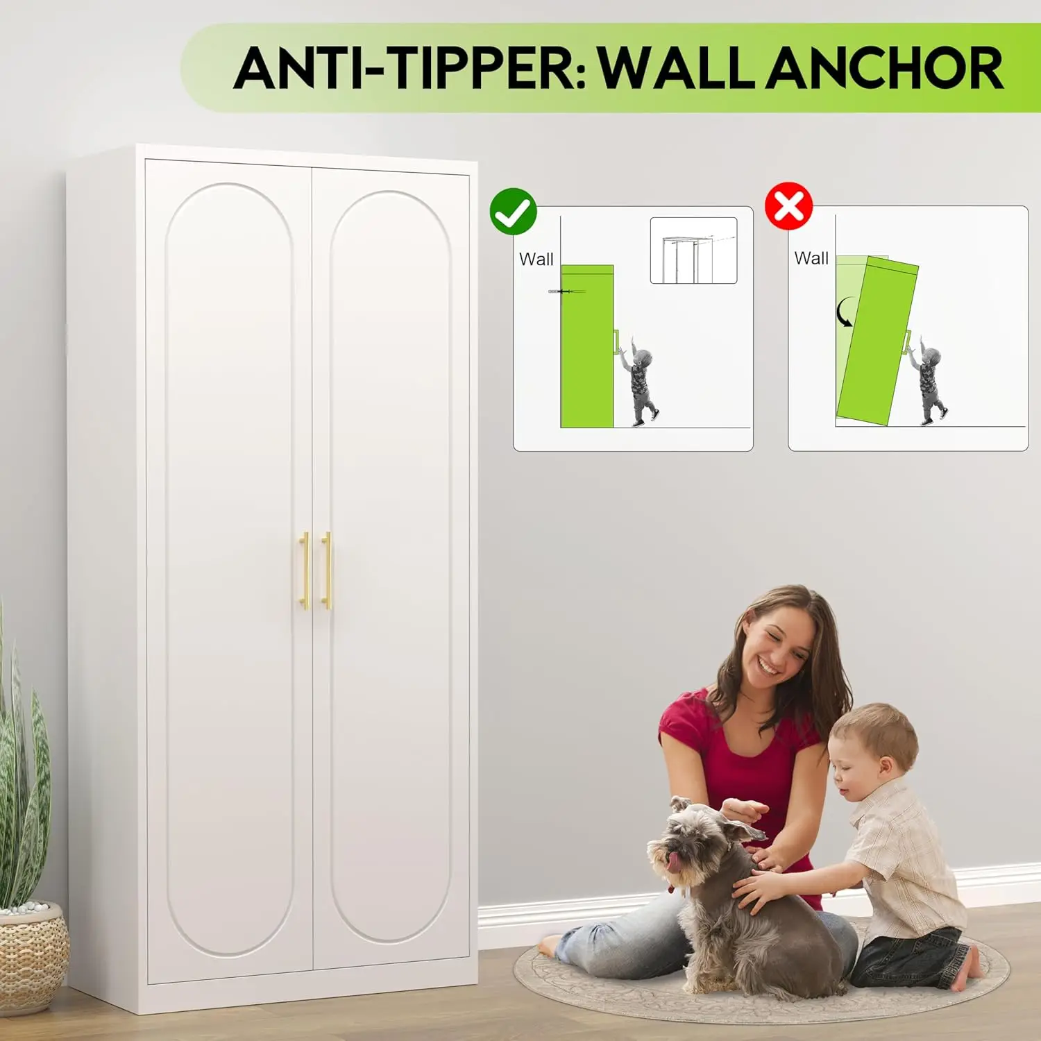 Armoire Wardrobe Closet with Doors 71'' Wardrobe Cabinet with Hanging Rod Metal Closet with 2 Adjustable Shelves for Bedroom