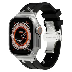 Premium Silicone Sports Band with Butterfly Clasp for 49mm (Silver black)