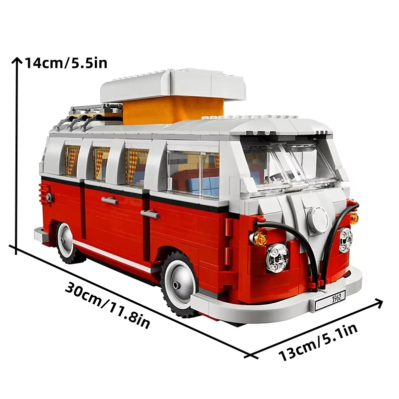 1332pcs Technical T1 Camper Van Bus Car Building Blocks Vehicle Assemble Model Fit MOC Set Bricks Toys For Boys Girl_voghion.com