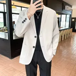 Trendy Autumn Men's Blazer Korean Style Casual Western-style Versatile Hong Kong Style Slick Jacket For Business Leisure