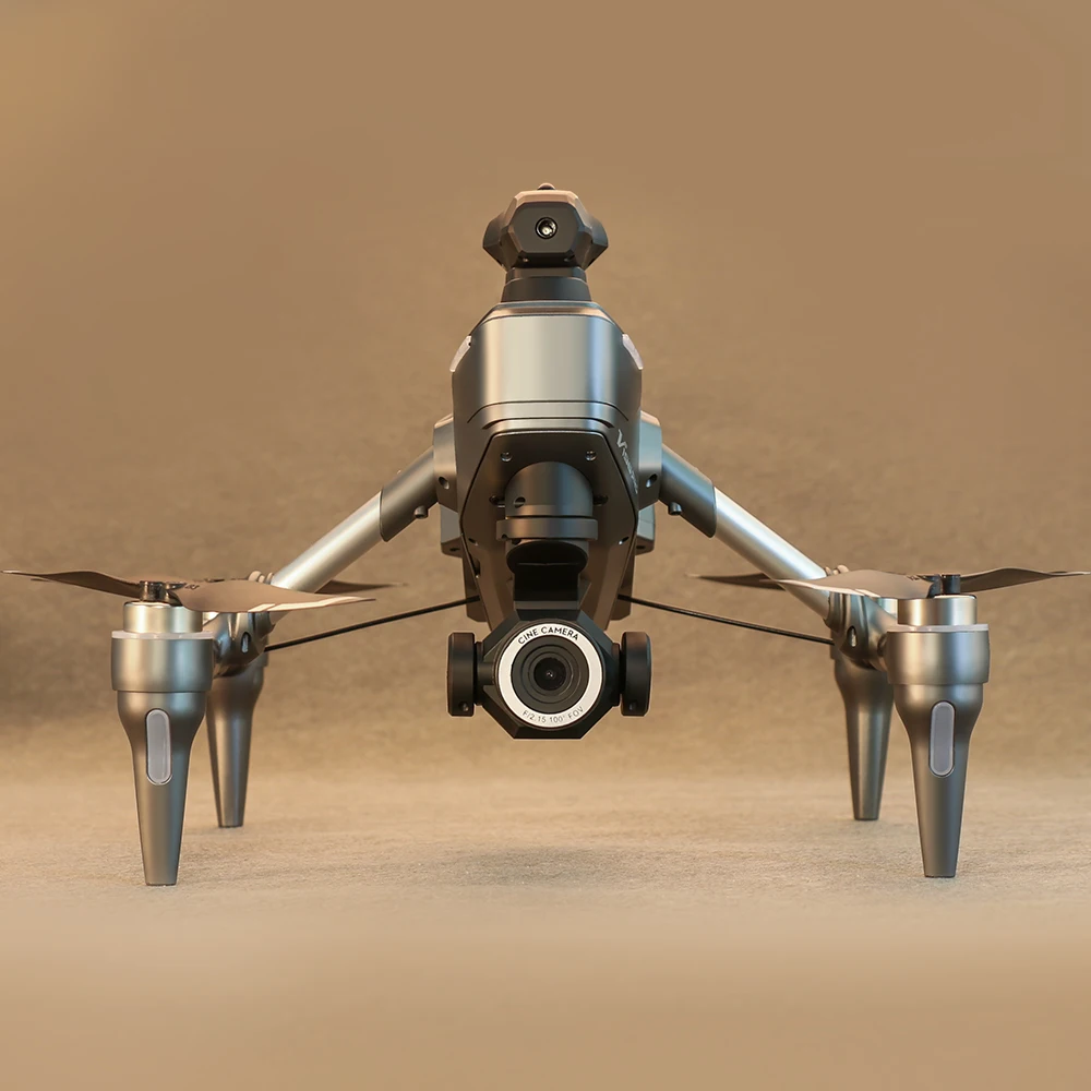 Drone de course 8K avec caméra HD déplié en vol, quadricoptère pliable pour pilotage FPV sous un ciel bleu.