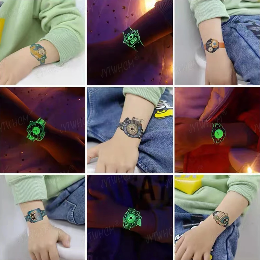 

Watch Racing Cartoon Shiny Luminous Tattoos Stickers Glow In The Dark Children's Temporary Waterproof Tattoos Sticker Cool Kids