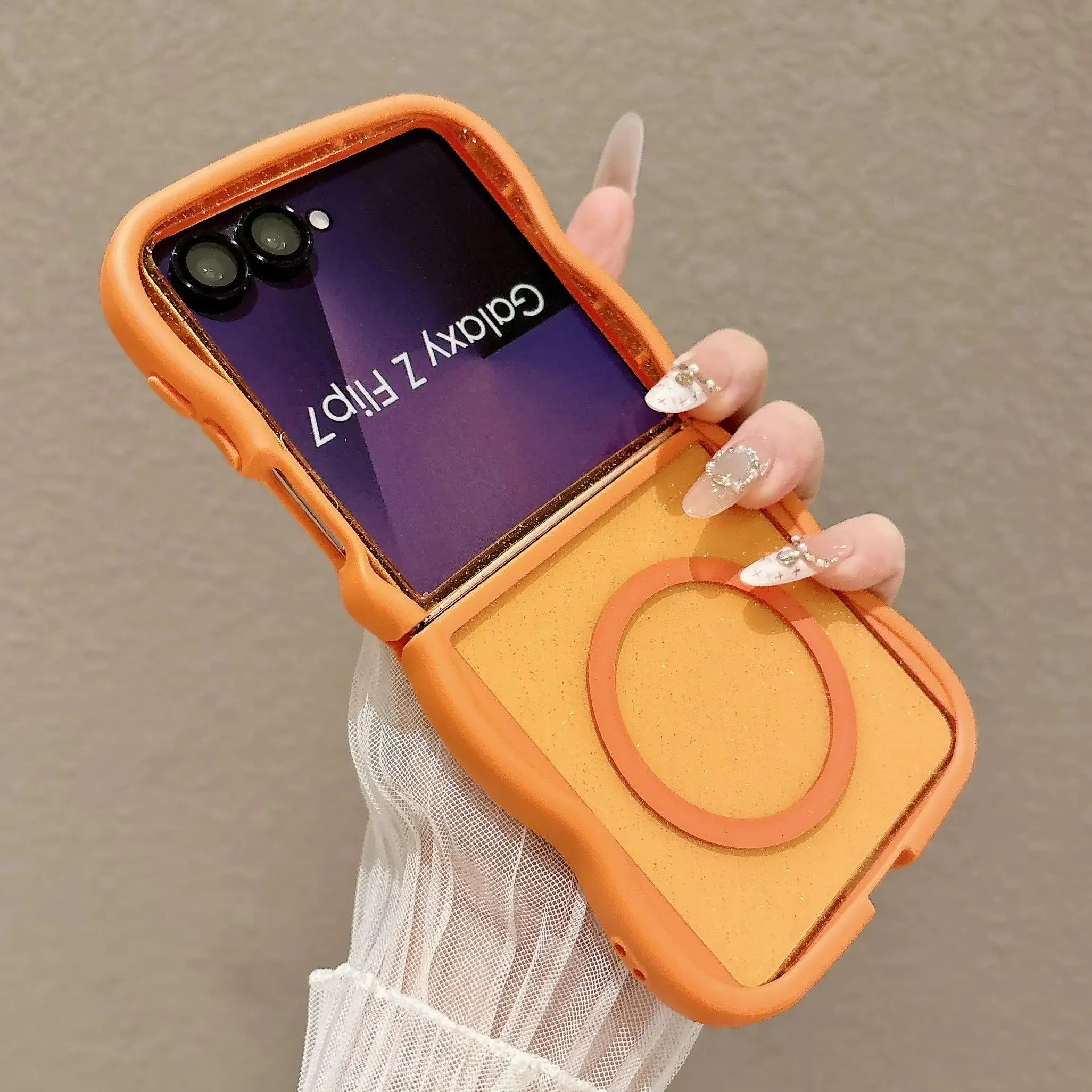 Luxury Big Wave Edge Magnetic Glitter Clear Case with Magsafe Charging Cover