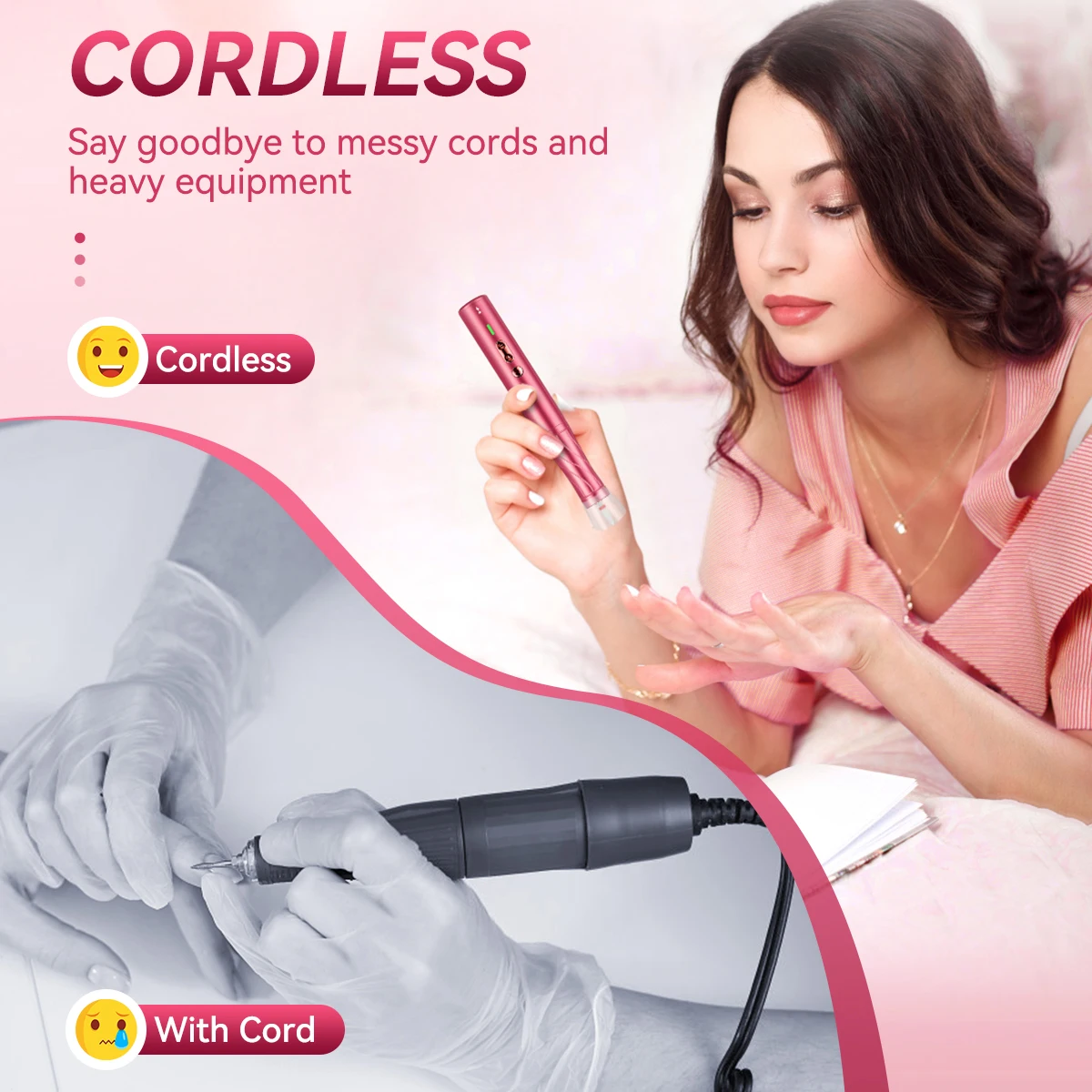 Electric Nail Drill 30000RPM with LED Light Manicure Machine Charging Nail File Polishing Nail Drill Pedicure Tools 6