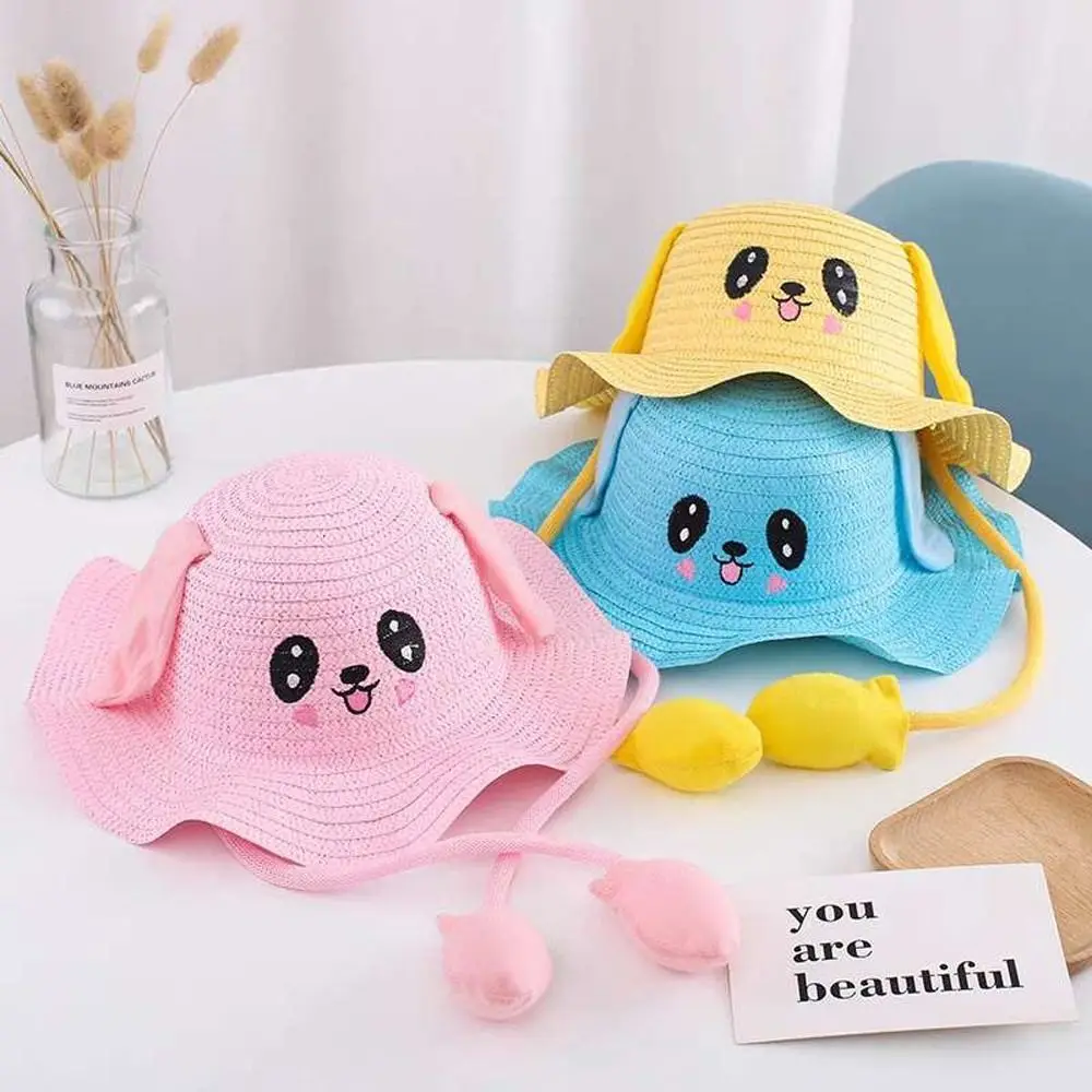 

Moving Ears Girl Gift Beach Cap Sweet Summer Travel Korean Style Girl Cap Sun Visor Hat Children Straw Hat Bucket Cap