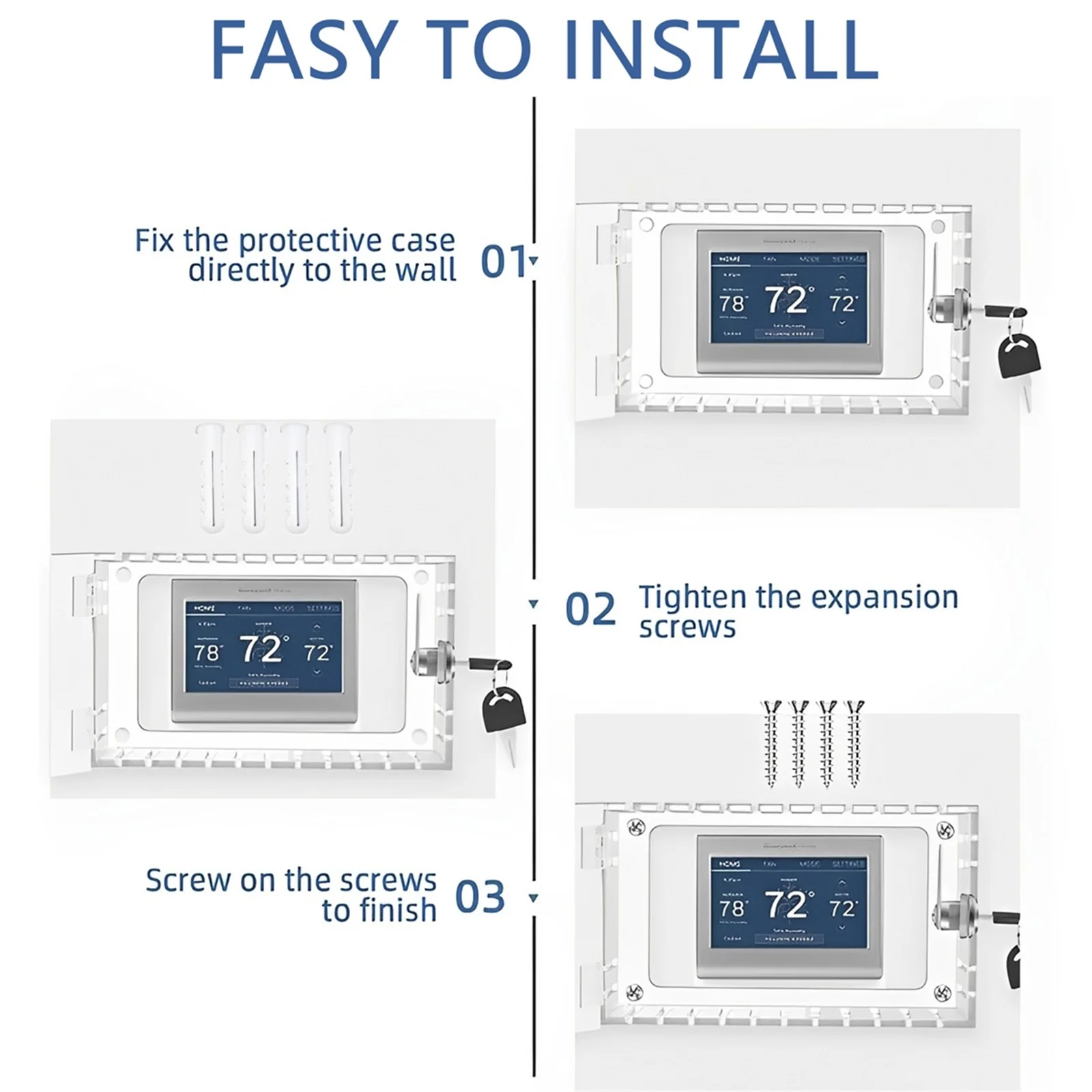 Clear Acrylic Thermostat Cover Large Thermostat Guard Wall Mounted Universal Lock Box with Lock Key Home
