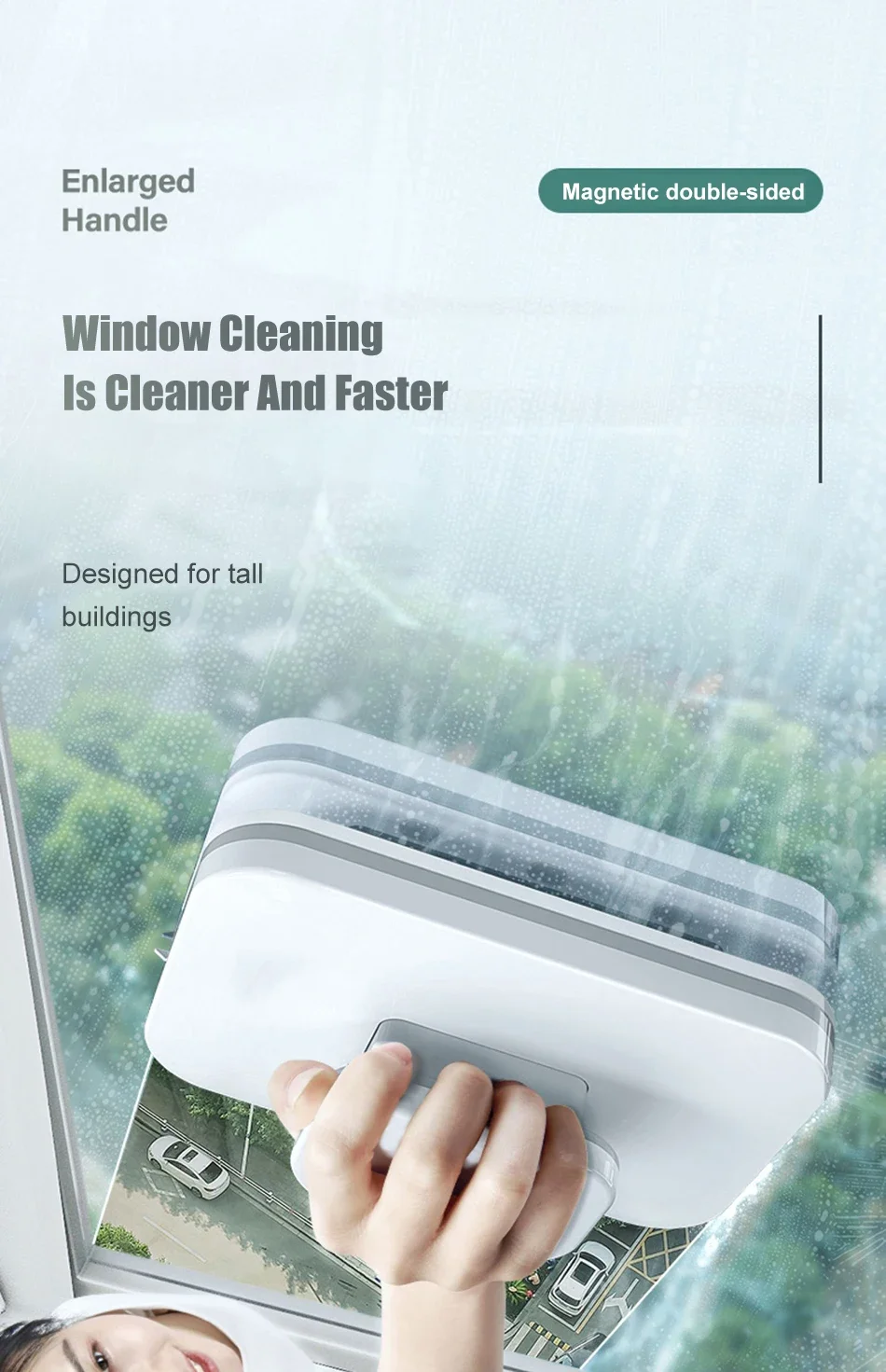Description Picture 3 of itemUpgraded Magnetic Window Cleaner Brush Double Sided Automatic Water Discharge Wiper Glass Tool Household Window Home Use