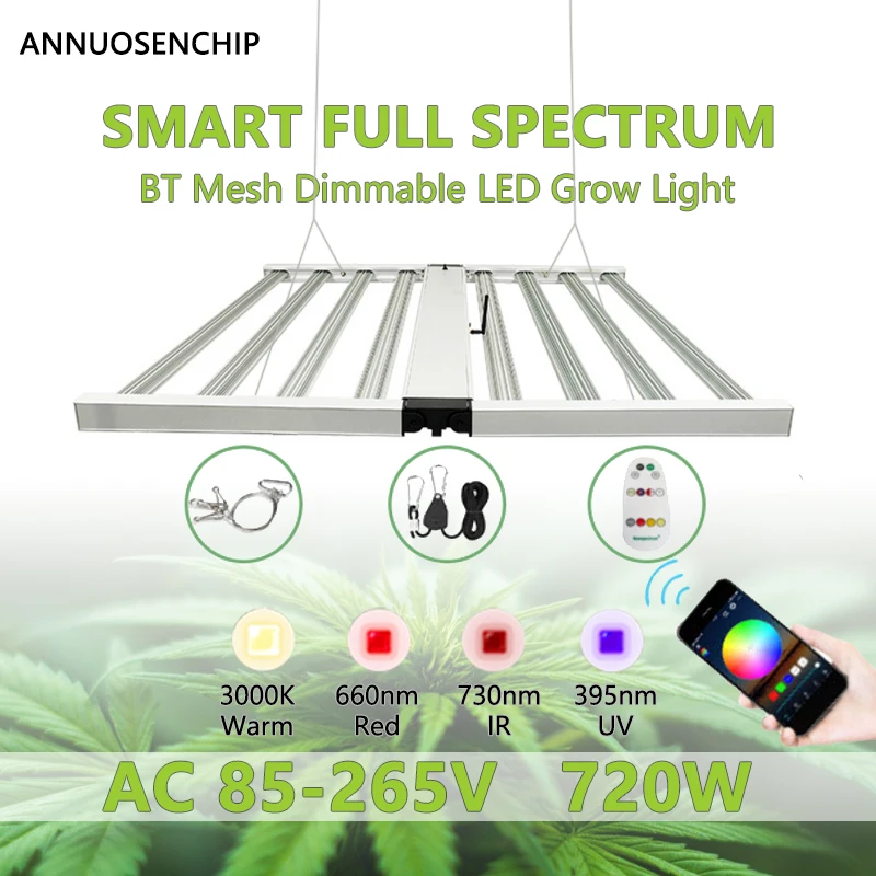 

AC 100-277V Smart LED Full Spectrum Lighting Plant Grow Light 720W Foldable 180° Bluetooth Mesh APP Group Control with RF Remote