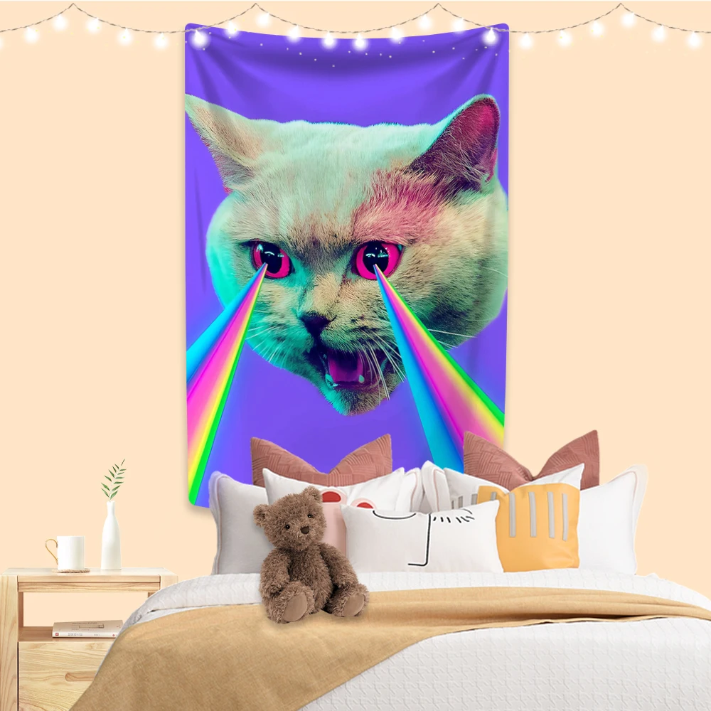 

XxDeco Psychedelic Animal Tapestry Funny Cat Meme Printed Wall Hanging Party Background Bedroom Dorm Decoration Painting Cloth