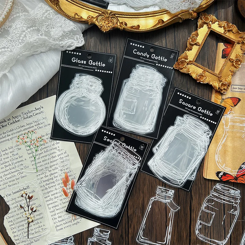 

30pcs PET Transparent Bottle Sticker Waterproof Stationary Bookmarks Stickers Diary Scrapbook Planner Decorative Journal Planner