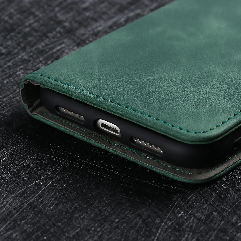 Luxury Leather Flip Wallet Case - Retro Skin with Magnetic Full Cover