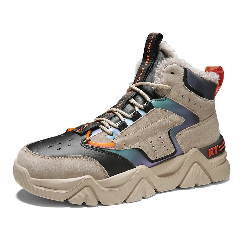 

2023 New Arrival Leather Shoes Men High Top Plus Velvet Casual Man Shoes Outdoor Walking Shoes for Mens Popular Men Snow Shoes