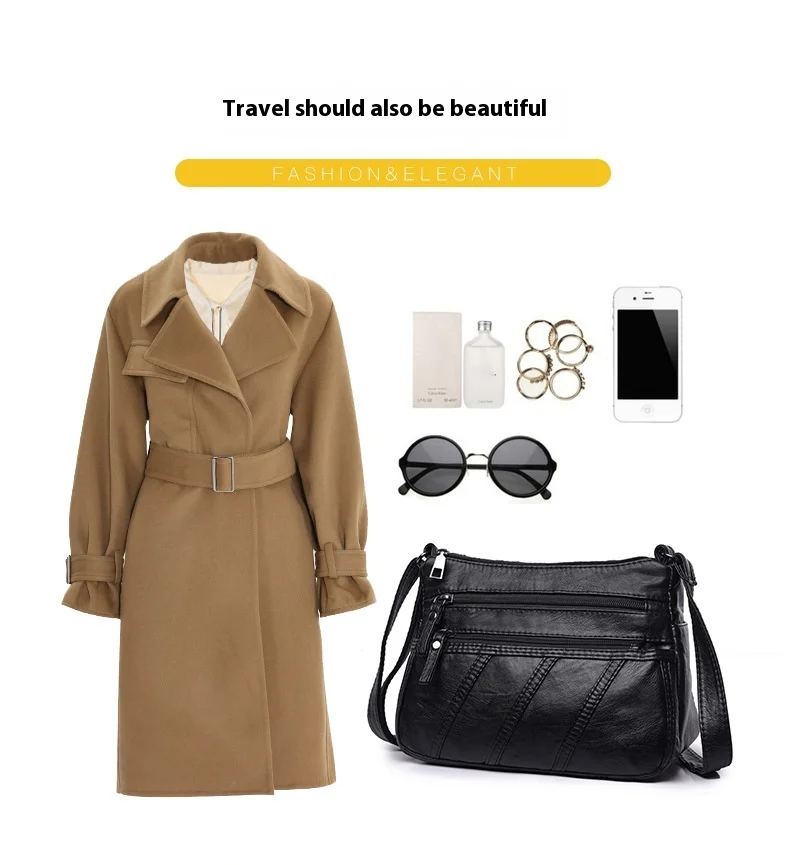 Multi Layer Soft Leather Bag, Middle-aged Women's Crossbody Bag 2024 New Versatile Simple Shoulder Bag, Large Capacity Mother Bag_voghion.com