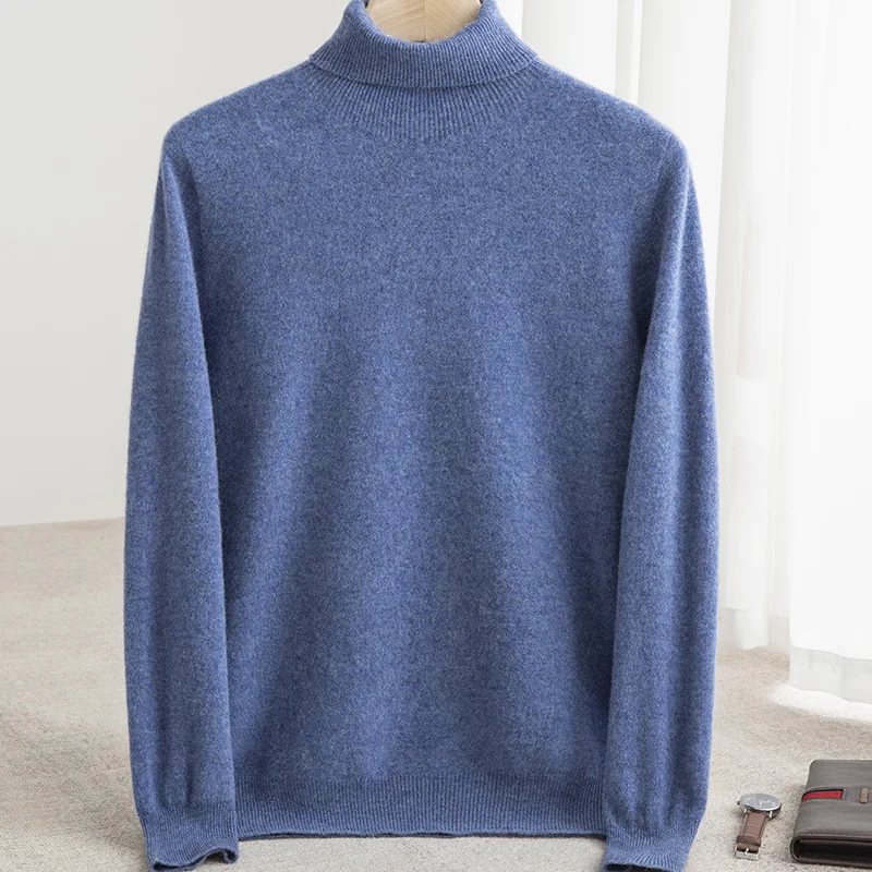 Men's Turtleneck 100% Merino Wool Sweater Men 2024 Autumn and Winter Large Size Loose Knitted Sweater Keep Warm Top Men Jumper 5