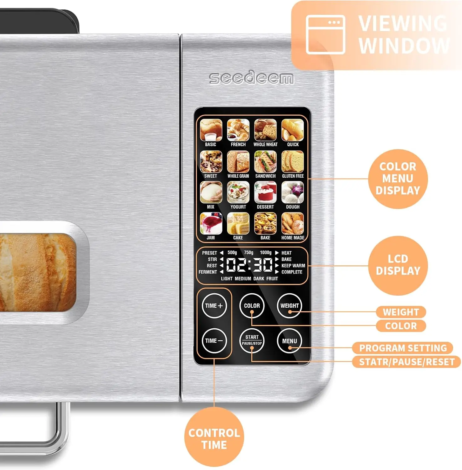 16 in 1 Bread Machine, 2.2LB Stainless Steel Bread Maker with Fruit and Nut Dispenser, Nonstick Ceramic Pan, 3 Crust Colors, 3 L 2