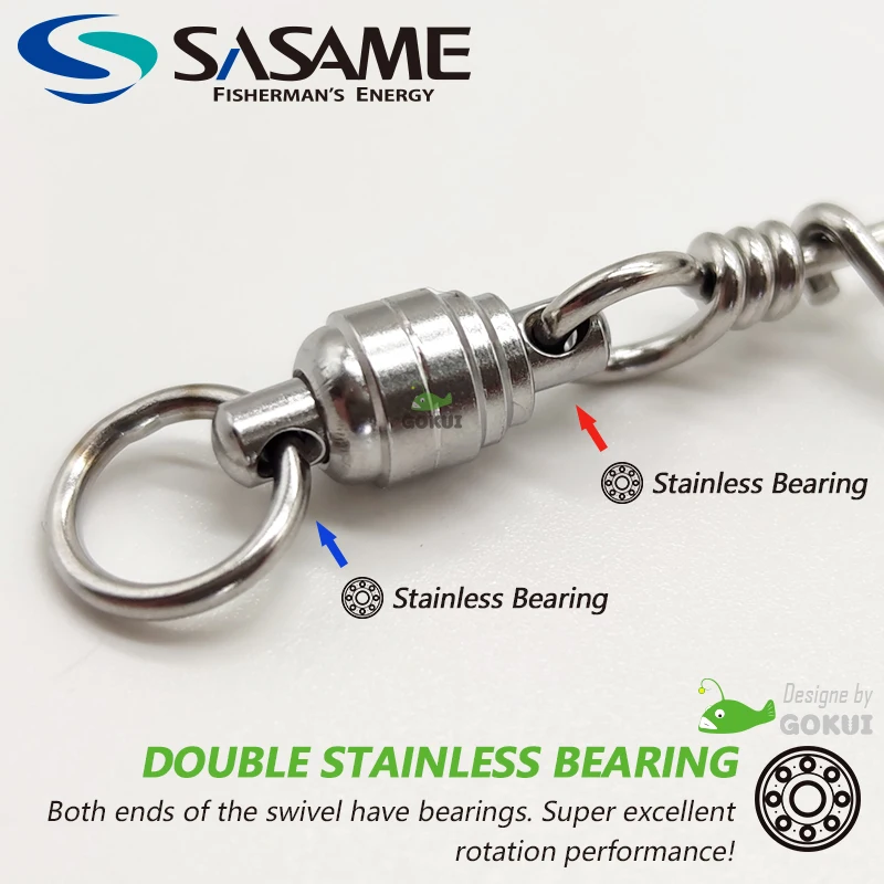 SASAME Stainless Steel Ball Bearing Swivel Super Power Snap Fishing Connector for Jig Lure Bait Fishing Tackle