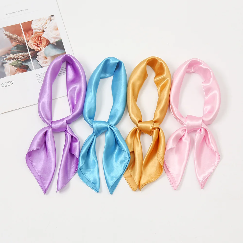 

2024 новый весенний атласный Шелковый квадратный шарф 60 см однотонный простой маленький шейный платок шаль сумка ленты мягкие шейные шарфы повязка для волос