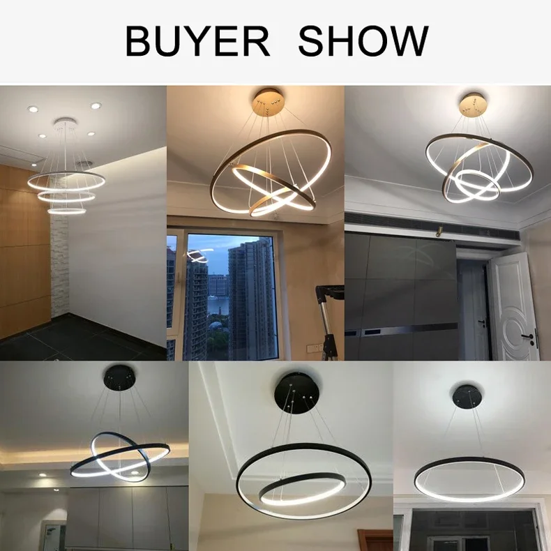 Description Picture 3 of itemModern LED Pendant Lights White/Golden/Black Circle Rings Luster Lamp For Living Dining Room Fixture Home Indoor Lighting