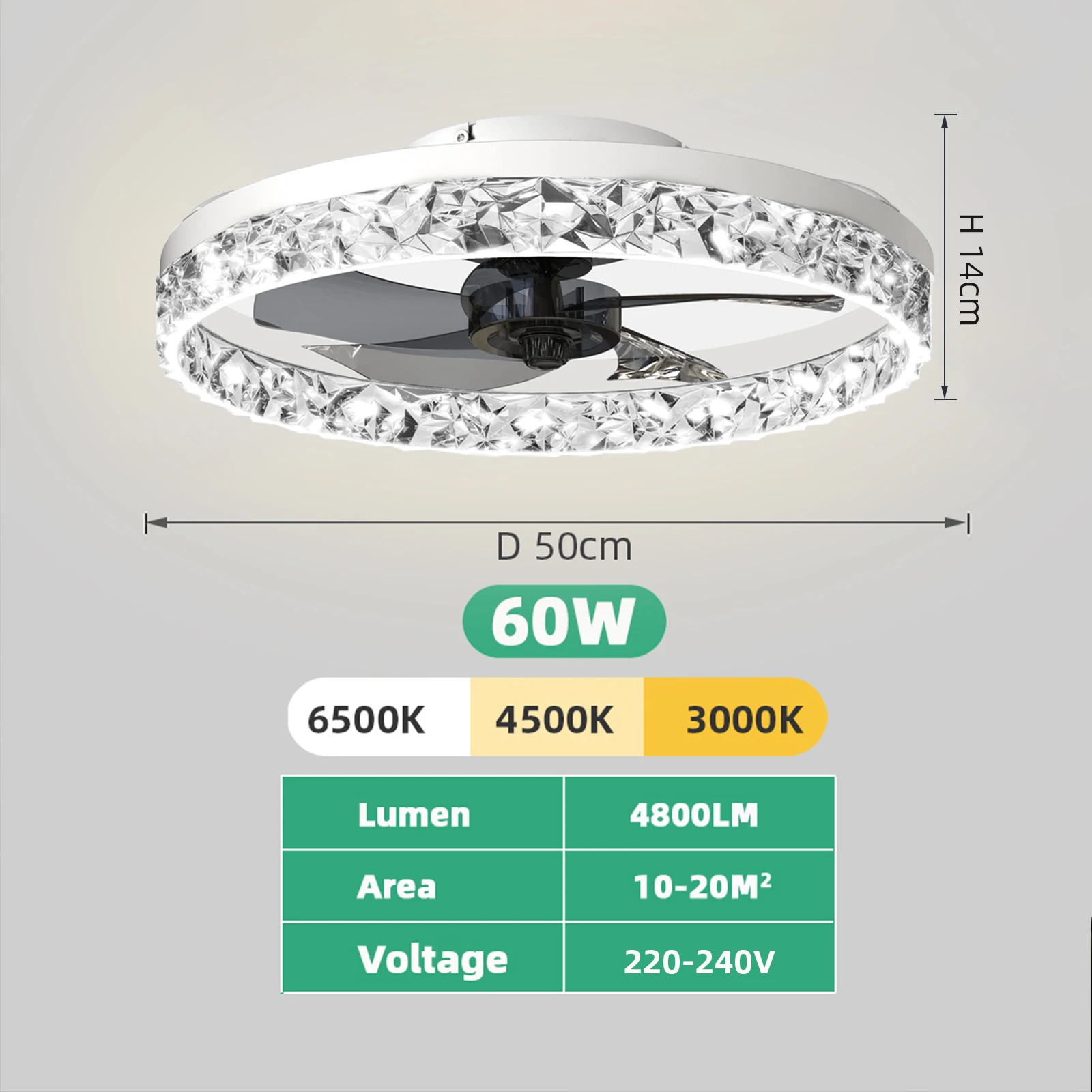 IRALAN 60W LED Ceiling Light Ceiling Fan Modern Simple Home Bedroom Remote Control Dimmable Fan Light 6
