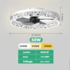 IRALAN 60W LED Ceiling Light Ceiling Fan Modern Simple Home Bedroom Remote Control Dimmable Fan Light 6