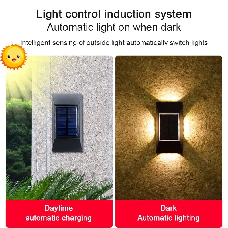 1-4pcs 12 LED Solar Wall Lamp Outdoor Waterproof Four Sides Glowing Light Staircase Villa Balcony Lighting solar light solar led light led wall lamp