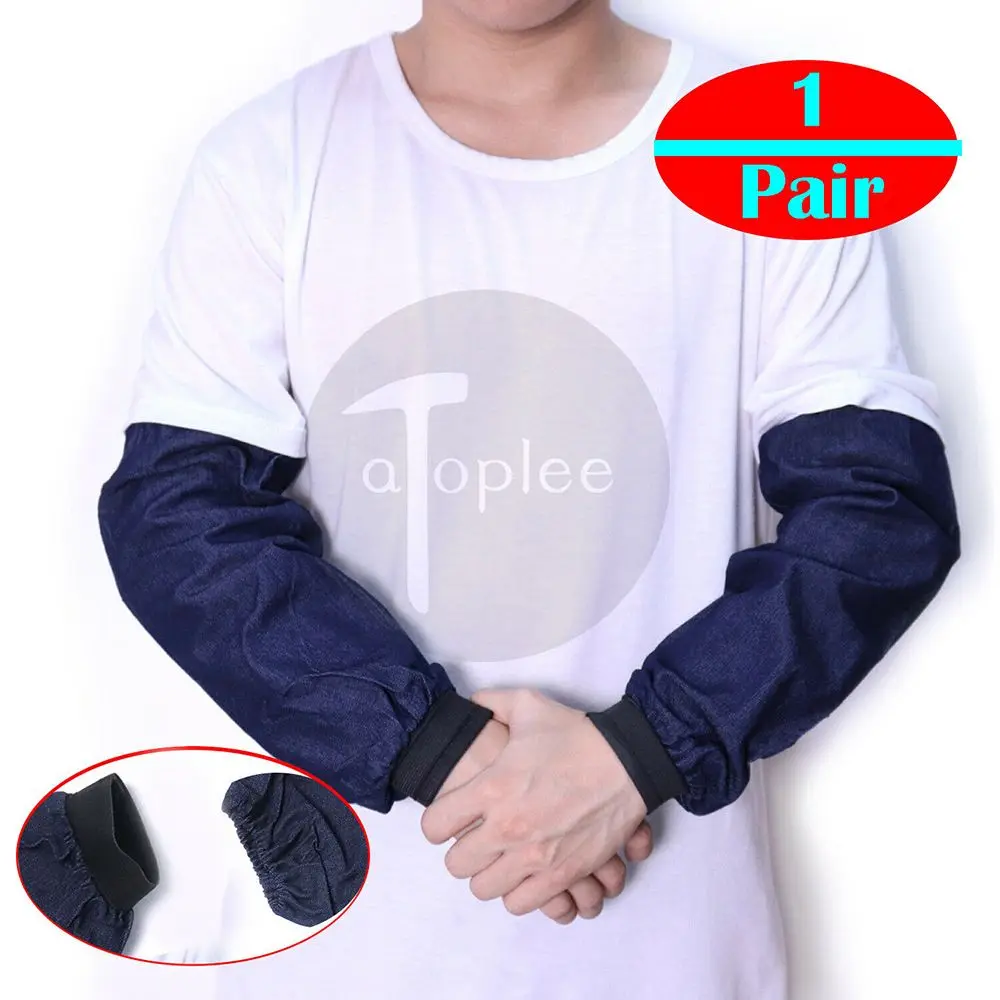 Waterproof Oversleeves 1 Pair Welder Lengthen Arm Protective Sleeves Denim Blue Welding Arm Sleeves Working Cut Resistant Heat Protection