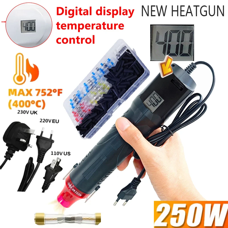 220V Hot Air Gun Heat Gun Electric Power Temperature Blower 250W Display DIY Craft Embossing Shrink Wrapping PVC Cable Repair