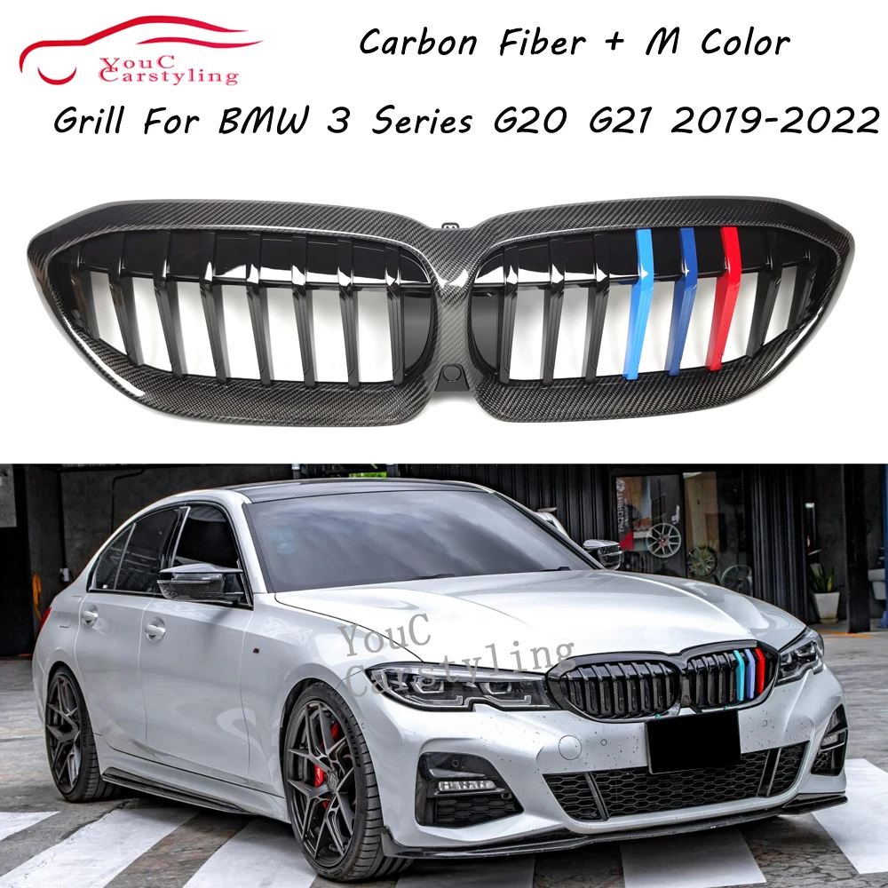 

G20 Replacement Carbon Fiber 1-Slat Gloss M Color Front Grills Kidney Grille For BMW New 3 Series G21 G28 2019 -2022