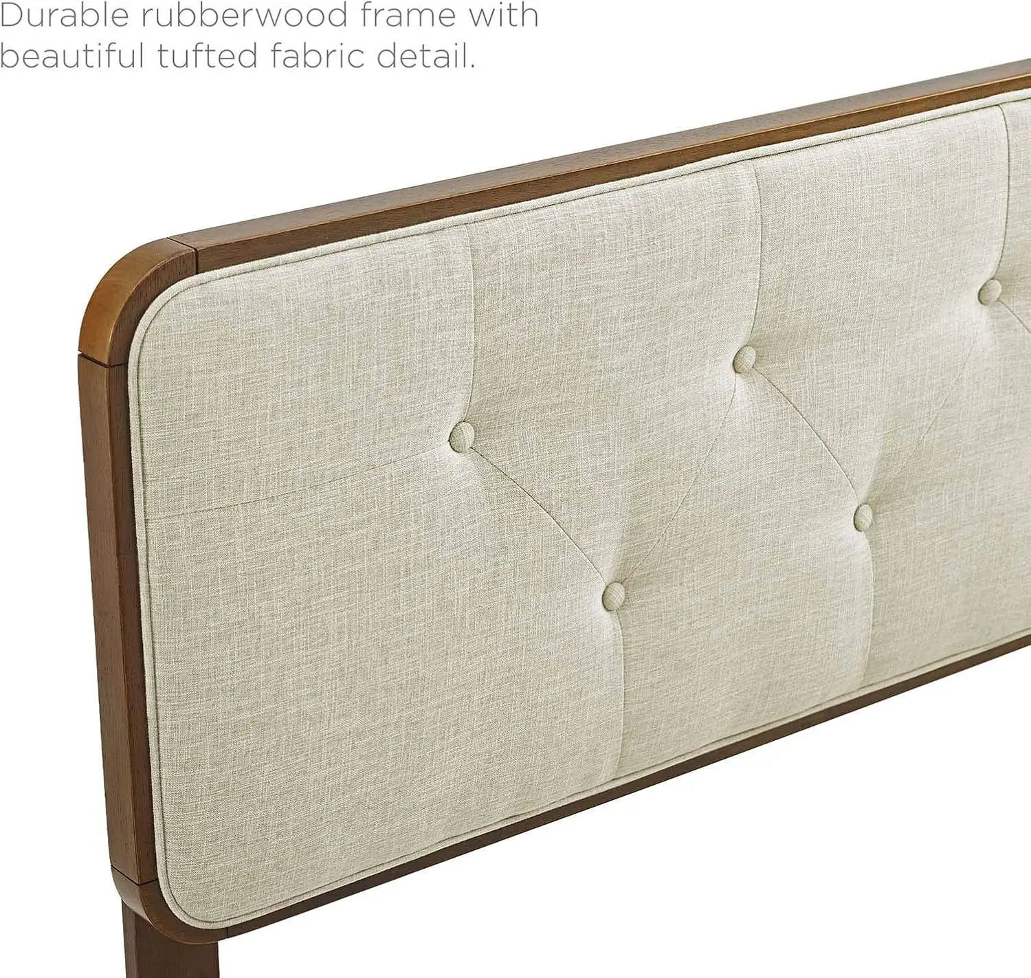 Tufted King Fabric and Wood Headboard, Walnut Beige-Retro Modern Style for Bedroom Decor