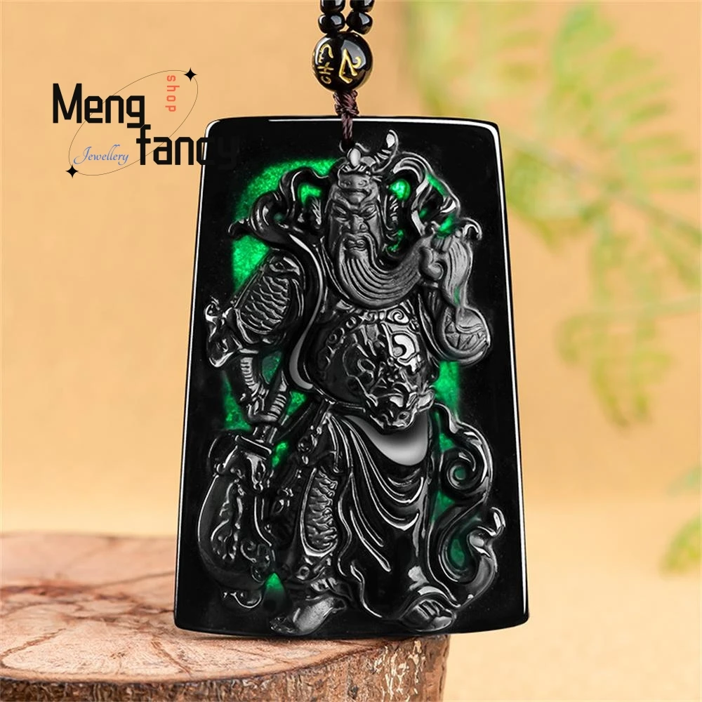 

Natural Jadeite Mo Cui God Of Wealth Guan Gong Pendant Charms Fashion Men Women Necklace Fine Jewelry Luxury Amulet Holiday Gift