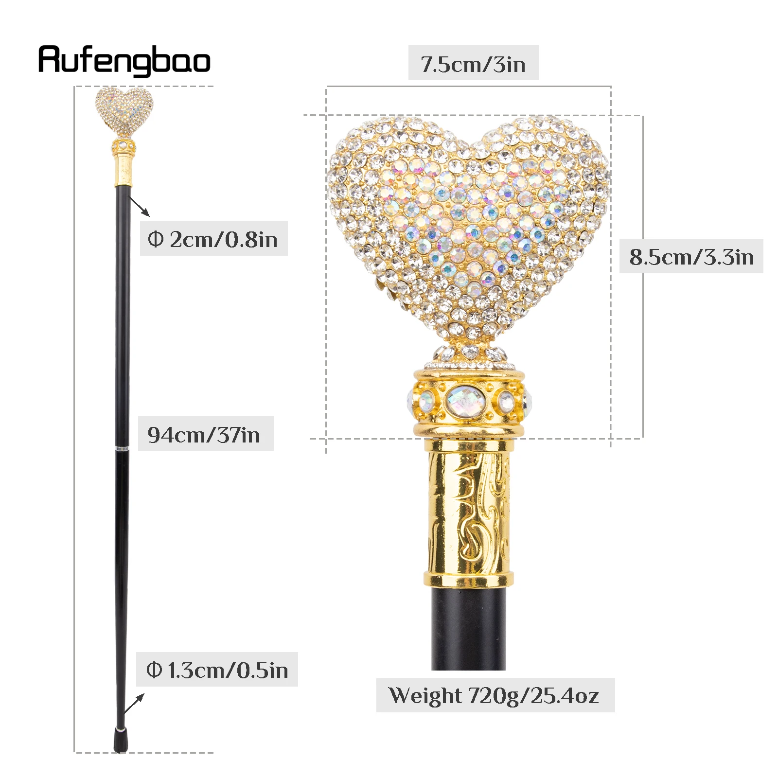 White Love Artificial Diamond Walking Cane Fashion Decorative Walking Stick Gentleman Elegant Cosplay Cane Crosier 94cm