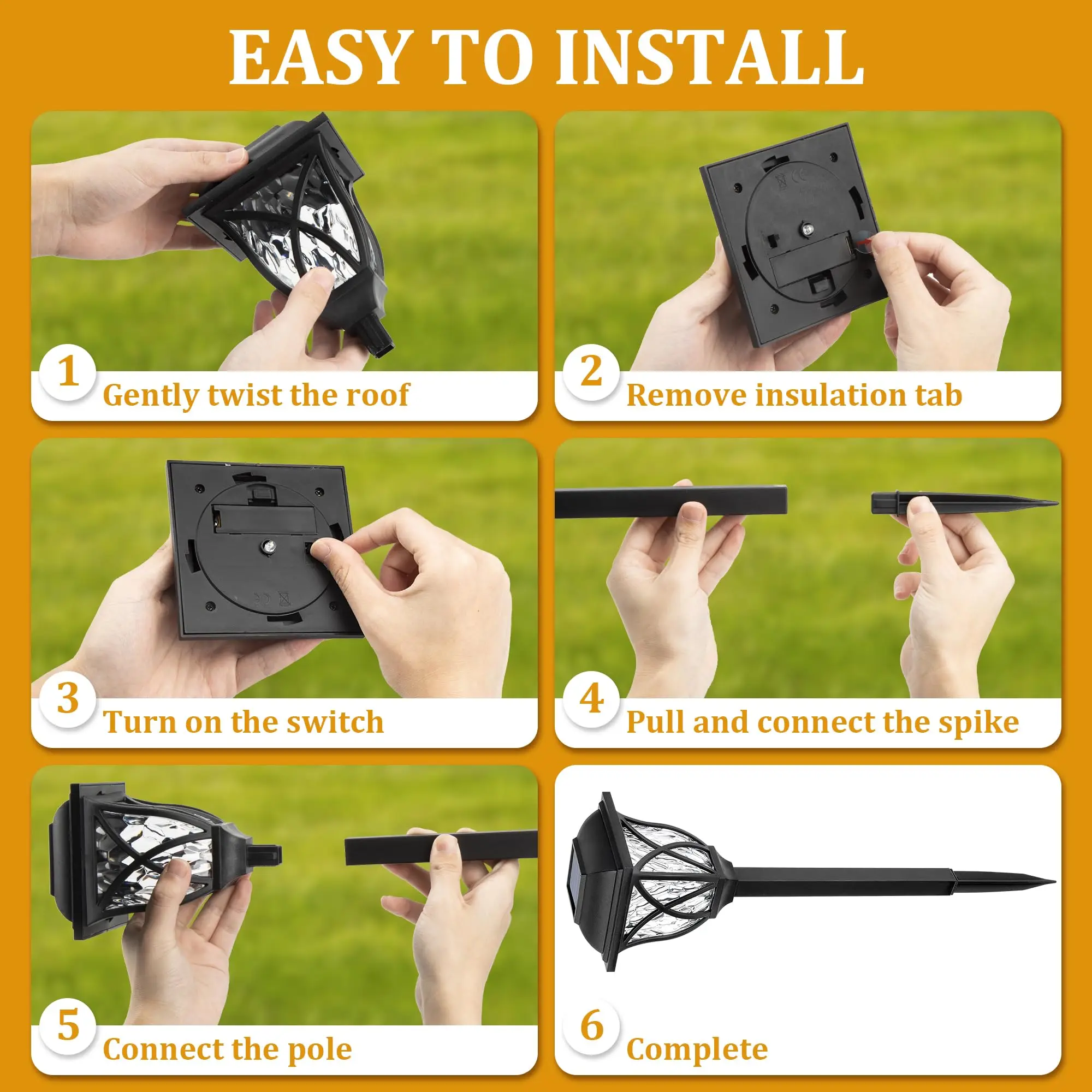 2pcs Led Solar Lawn Lights Outdoor Waterproof Warm Light Garden Decoration Lamp For Walkway Path Villa Yard Driveway 6