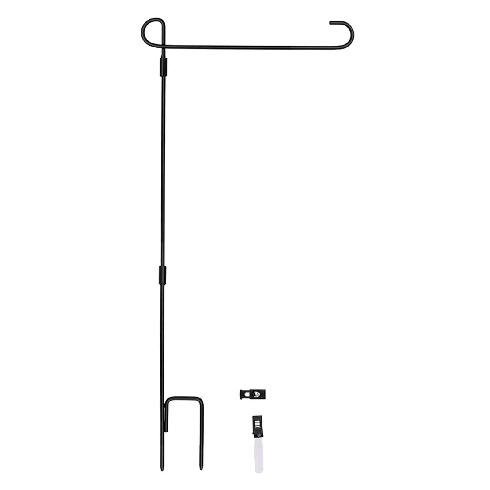 1 Set Garden Flag Pole Holder with Non-Skid Clip Decoration Detachable Wind Proof Black Durable Stand for Farmhouse Lawn Outside