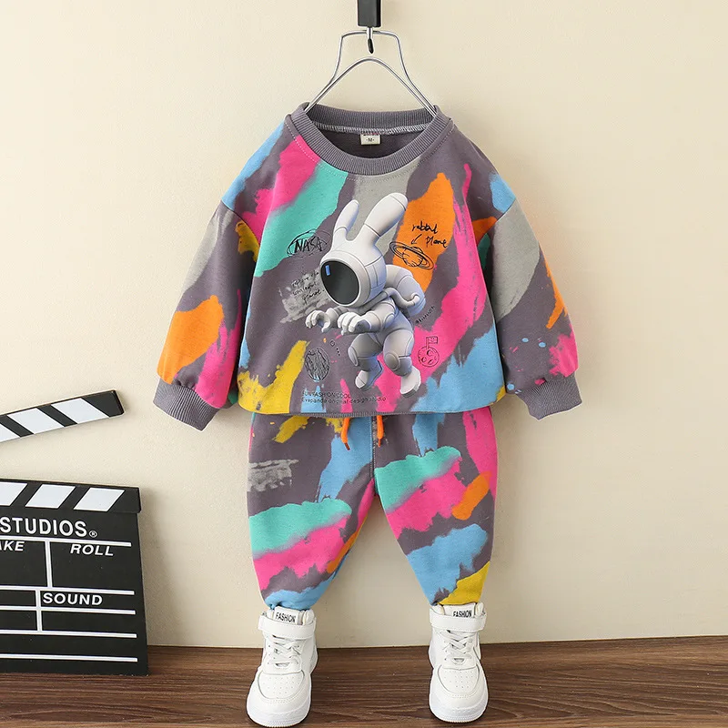 

Children's Suit Spring Autumn Boys Girls Sport Suit Kids Tie Dyed Cartoon Bodysuit Two Piece Set Boy Clothes 2 3 4 5 6 7 Years