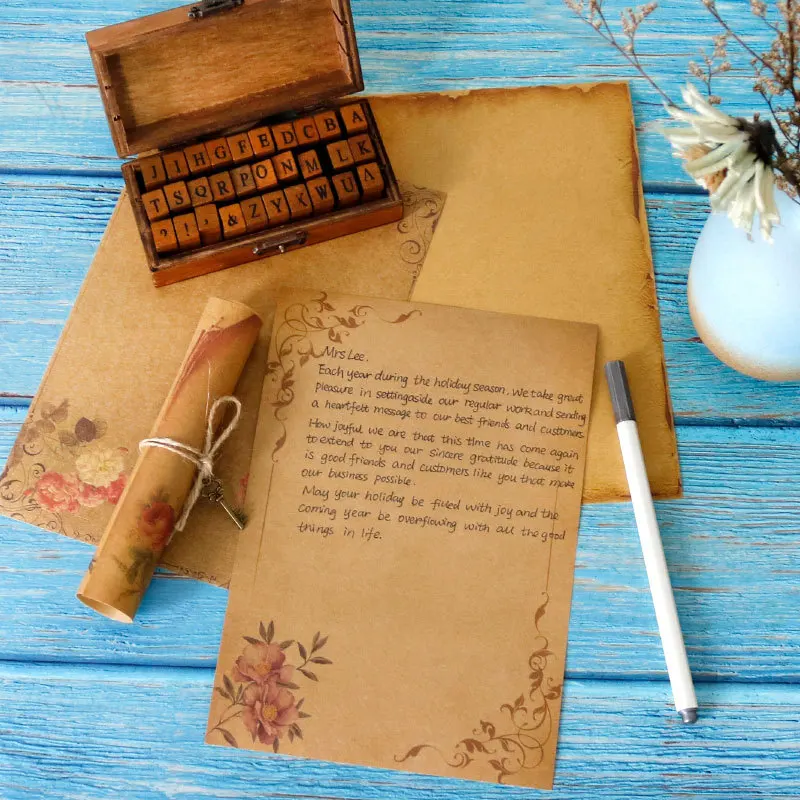 

8Pcs Set Vintage Flower Design Kraft Brown Letter Paper Letterhead Letter Writing Paper Letter Pad Drawing Sketch Pad Stationery