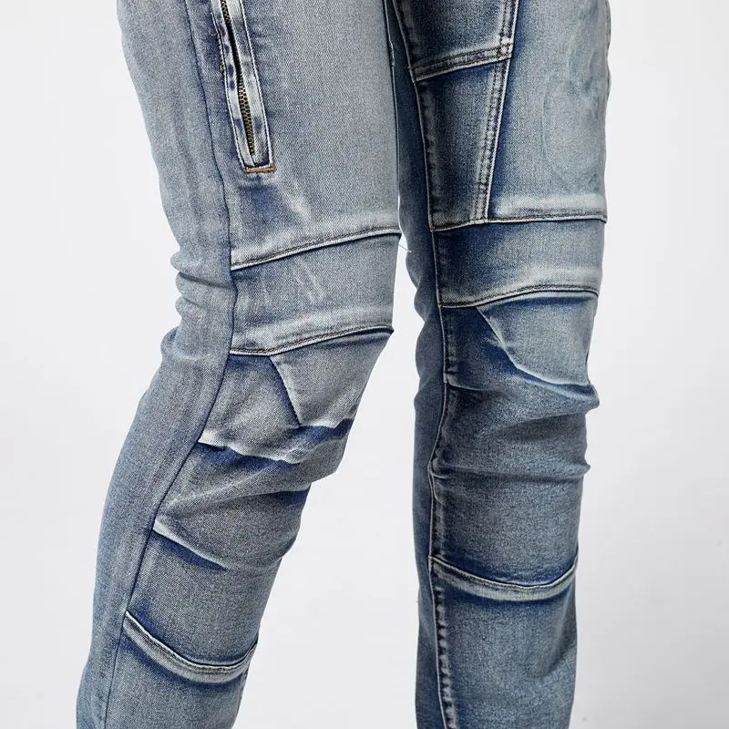 Two tone distressed patchwork jeans for men trendy jeans for summer thin straight leg pants slim fit small leg distressed jeans 6