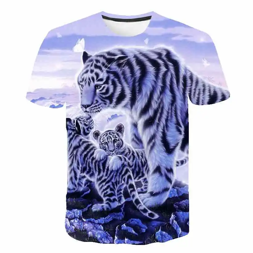 

3D Boy Girl Animal Clothes Tiger Animal Printed T-shirt Summer Wild Face Casual O-neck Short Sleeve Cosplay Funny Tiger T-shirt