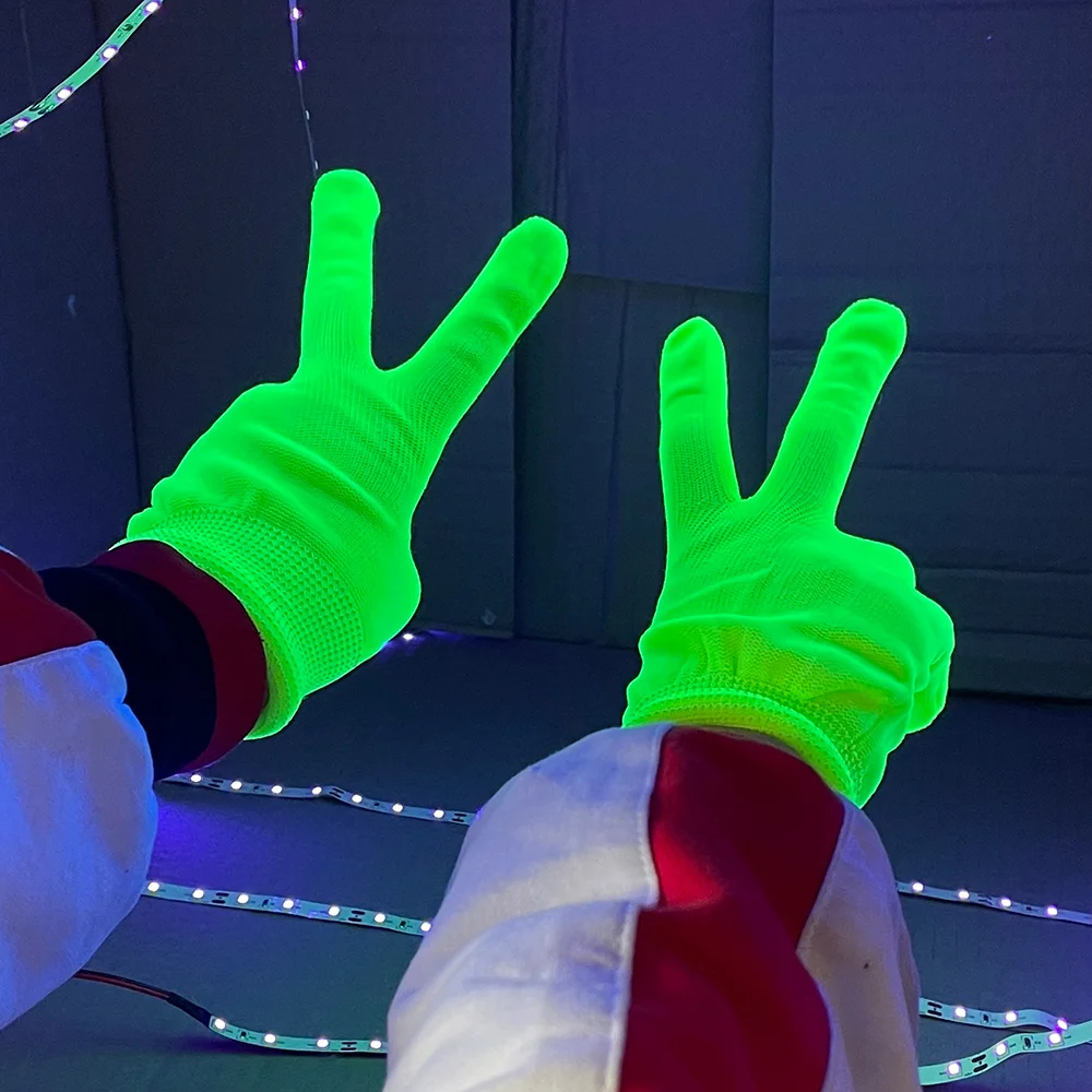 Glowing Gloves in the Dark Black Light for Neon Party Fluorescent  Decoration Hand Props Need UV Magic Gloves Stretch Knit Glove