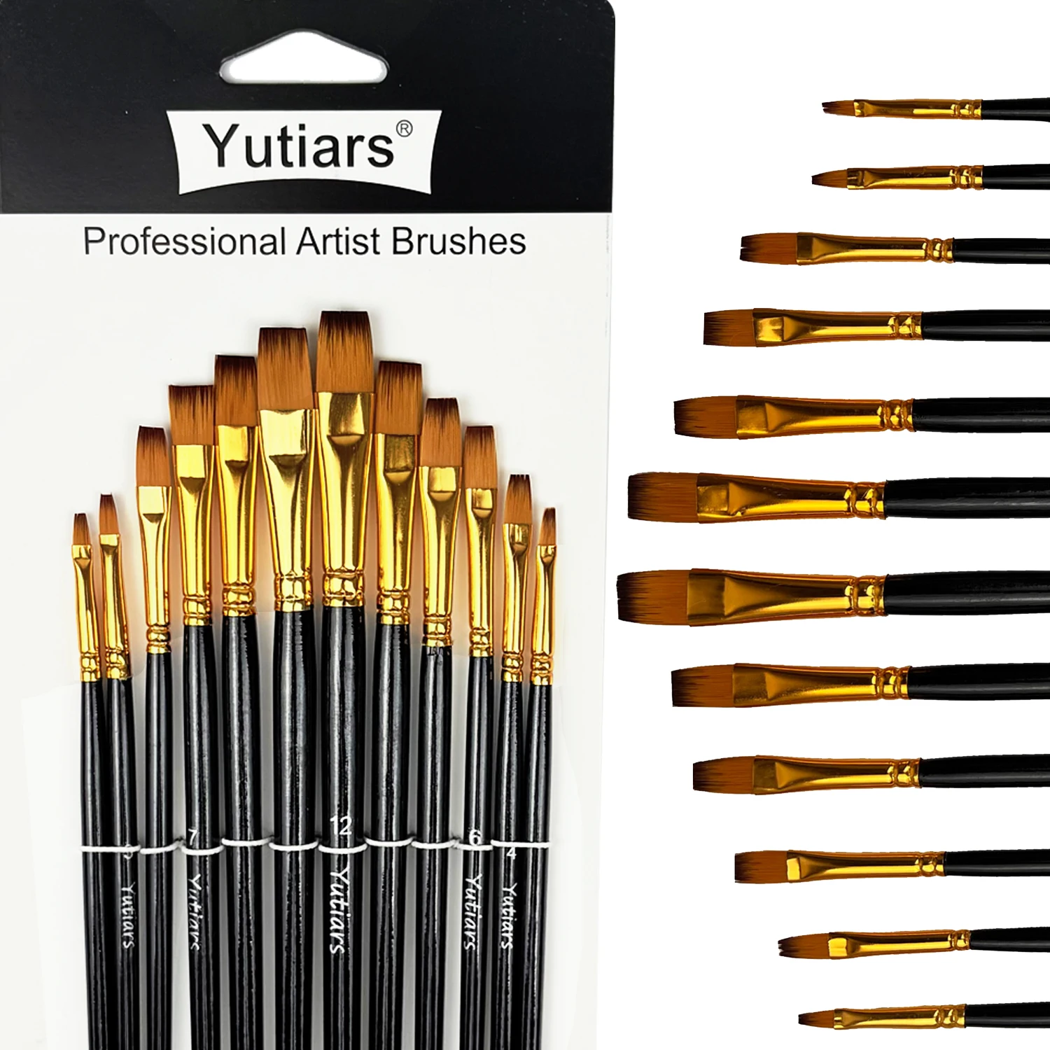 12pcs Flat Paint Brushes Set, Synthetic Nylon Bristles, Professional Artist Brushes for Oil, Acrylic, Watercolor Painting 6