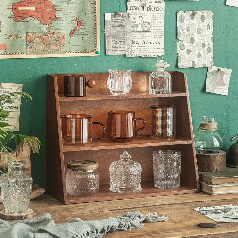 

Vintage Retro Style Multi-Functional Wooden Wall Shelf Storage Desk Organizer for Home Farmhouse Decoration Kitchen