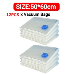 Reusable Vacuum Compression Bags with Electric Pump for Clothes Storage and Organization (50X60cm 12pcs Bag)